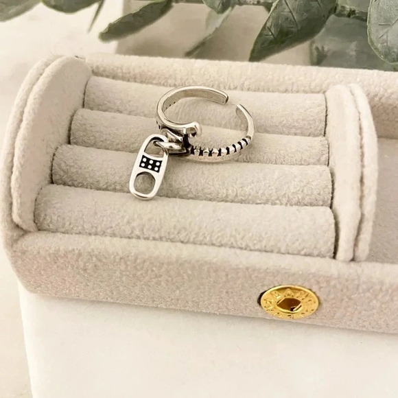 925 Sterling Silver Zipper Ring Zip Design Ring Unique Ring Geometric Fun Ring - Picture 6 of 8